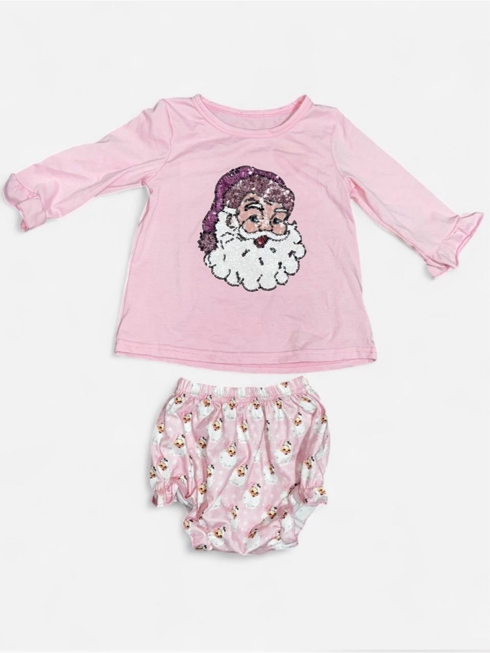 Girls' Pink Sequin Santa Pajama Set